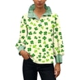 thumbnail image 5 of St. Patrick's Day Sweatshirt for Women Glitter Clover Graphic Ribbed Collared Long Sleeve Relaxed Fit Festive Holiday Clothes Top, 5 of 7