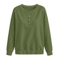 thumbnail image 4 of GERsome Sweatshirt for Women Henley Button Crew Neck Long Sleeve Pullover Tops Solid Color Army Green L, 4 of 7