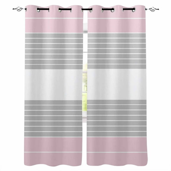 Fsddascl Pink Grey Stripe Blackout Curtains for Bedroom/Living Room, Thermal Insulated Kitchen Curtains, Modern Art Horizontal Striped Grommet Darkening Window Treatment Drapes 27.5"x39"x2