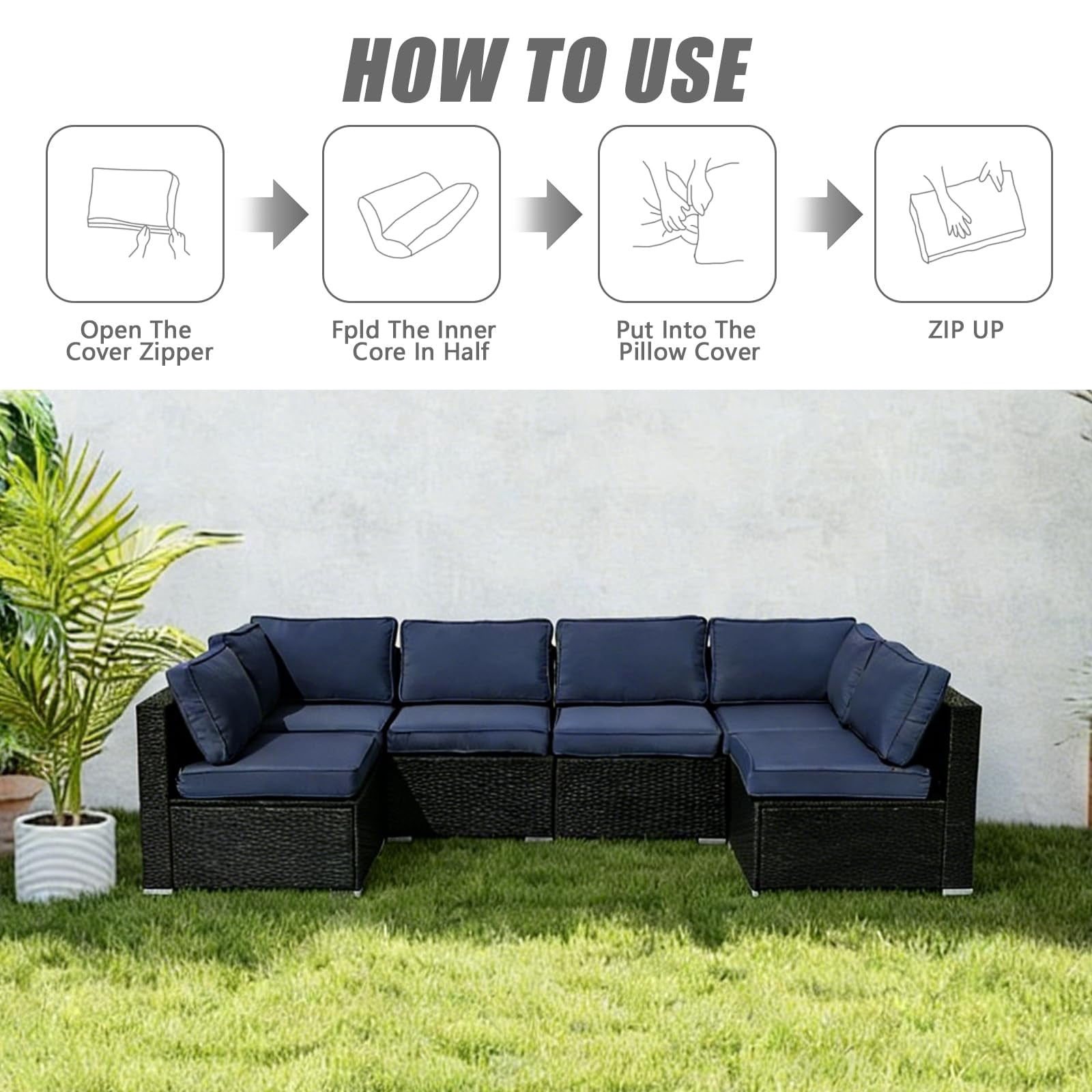 14 Pcs Patio Cushion Covers Replacement Outdoor Couch Cushions Covers Splashproof Sofa Slipcovers Set with Zippers,Patio Furniture Protector, Couch 3 Sizes, Covers Only
