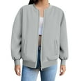 thumbnail image 2 of Baseball Collar Hoodie Womens, Zip Pocket Athletic Hoodie, Casual Bomber Sweatshirt Light Gray Xl , Streetwear Hoodie, 2 of 5