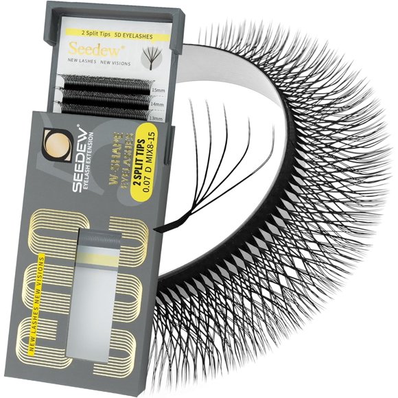 shiyou-SEEDEW Double Tips 5D Lash Extensions, 0.07mm D Curl MIX8-15mm 12 Rows/Tray, W Shape 5D ww, 5D-Double Tips, PBT Volume Eyelash Grafting for Lash Tech, Artist, Beauty Salon(5DD-Black-0.07-D-MIX