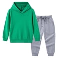 thumbnail image 4 of Zpanxa Girls 2 Piece Outfits Light Blue Hoodie and Black Jogger Pants Set Colorblock Casual Sportswear for Boys Girls Kids Green 3 Years, 4 of 9