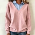 thumbnail image 6 of Karymi Cute Tops for Women Fake Two Piece Collared V Neck Sweatshirt, Color Block Layered Shirt Long Sleeve Pullover Top, Fall Winter Daily Streetwear Outfits Womens Tops, 6 of 8