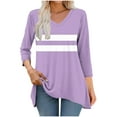 thumbnail image 2 of Ltctricy Women's Tunic Tops 3/4 Sleeve V Neck Asymmetrical Hem Striped Oversized T Shirts Casual Loose Tee Blouses(Purple,XX-Large), 2 of 6