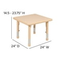 thumbnail image 5 of Flash Furniture Wren Square Adjustable Kids Classroom Activity Table, 24"W x 14.5-23.75"H, Natural, 5 of 11
