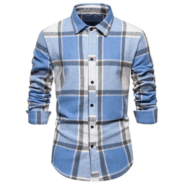 Blusa y camisa de manga larga con cuello vuelto para hombre, blusa informal a cuadros con botones y cuello vuelto, blusa de manga larga para hombre