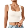 thumbnail image 2 of Fglymey Womens Square Neck Longline Sports Bra - Workout Crop Tank Tops Padded Yoga Camisole with Built in Pads White S, 2 of 8