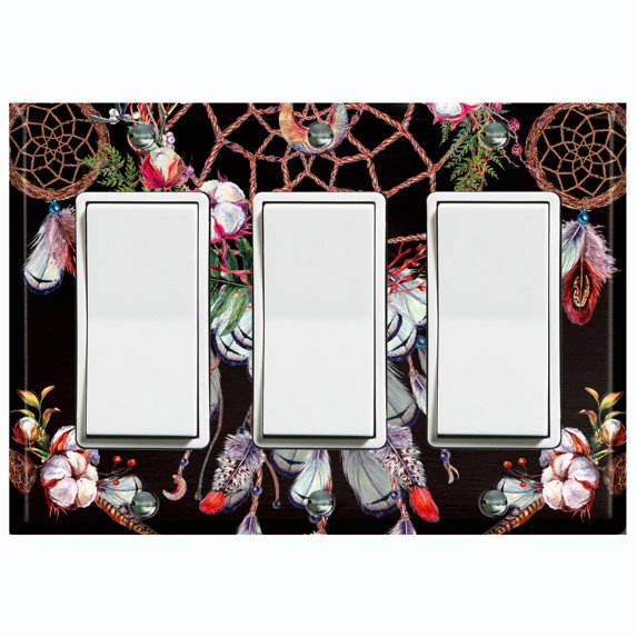 Metal Light Switch Plate Cover Beaded Feather Dreamcatcher Black DRM007