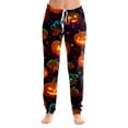 thumbnail image 2 of Wutalume Halloween Women's Print Pajama Pants - Cuffed Drawstring Ankle Pants with Pockets, Comfortable Casual Trousers for Fall Party Daily,Coffee L, 2 of 5