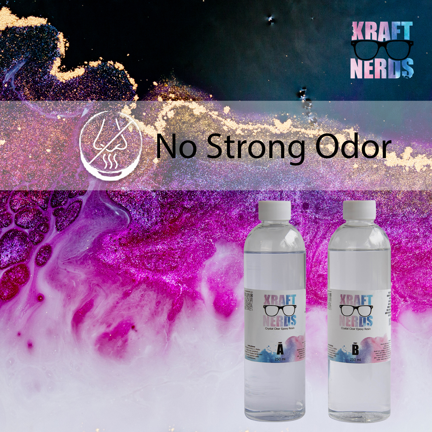 KRAFT NERDS Crystal Clear Low Odor Epoxy Resin, Craft & Wood Resin, Jewelry Making, 2 Part, NO VOCs