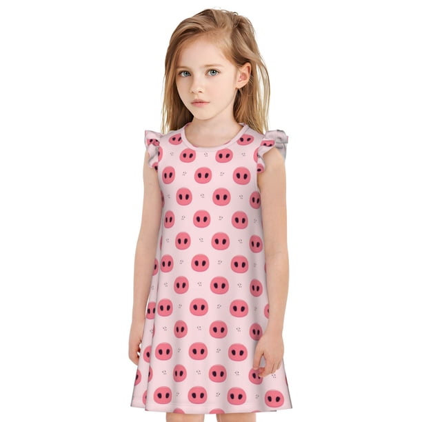 Balery Pig Noses Camisón de princesa para niñas, pijama de algodón con mangas abullonadas, suave y bonito.-Large
