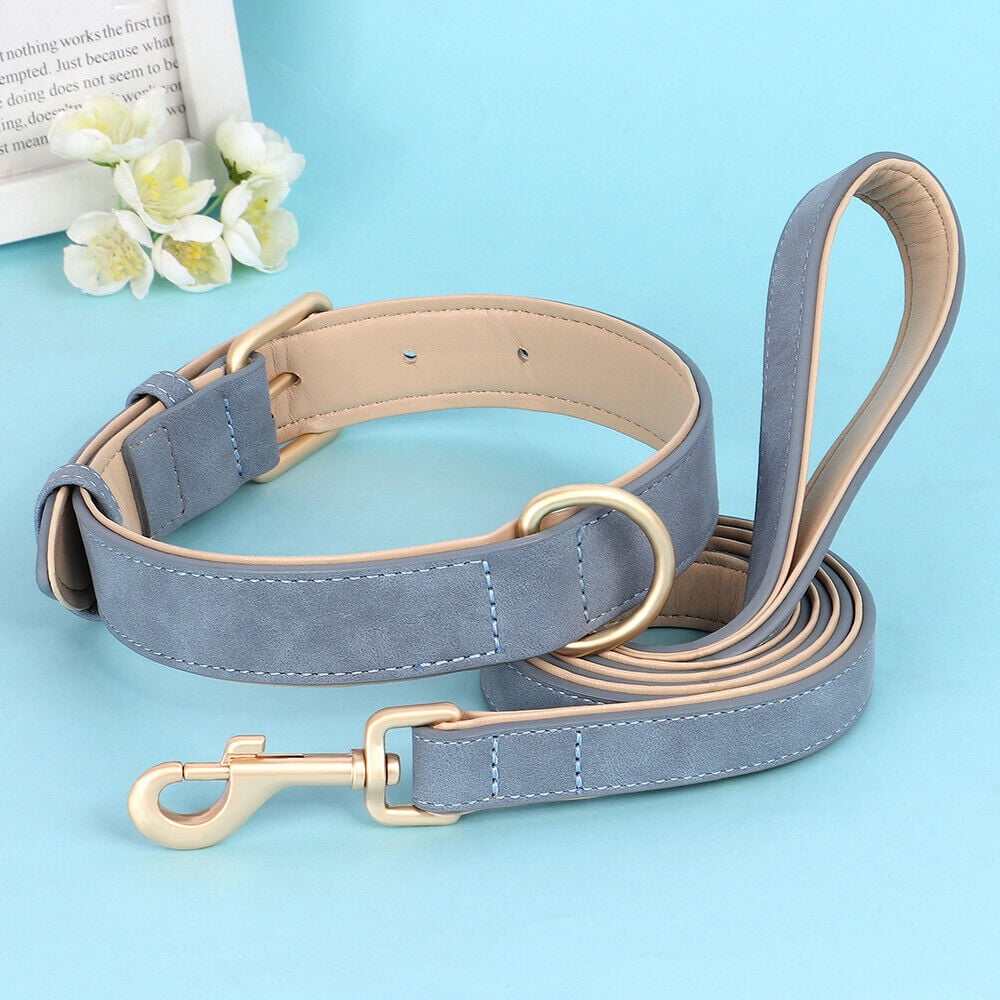 Pet Artist PU Leather Dog Collar and Leash set Soft Padded Adjustable for Pets S-XL