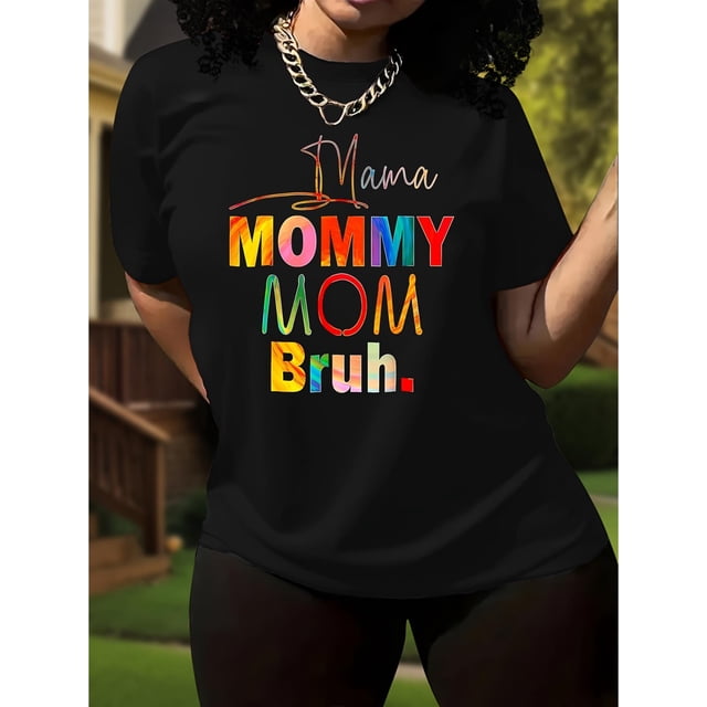 Camiseta informal con estampado de letras coloridas para mujer, cuello redondo y manga corta, tejido de punto 100 % algodón, elasticidad media, 180 g/m², para primavera/verano/otoño, ideal para practi
