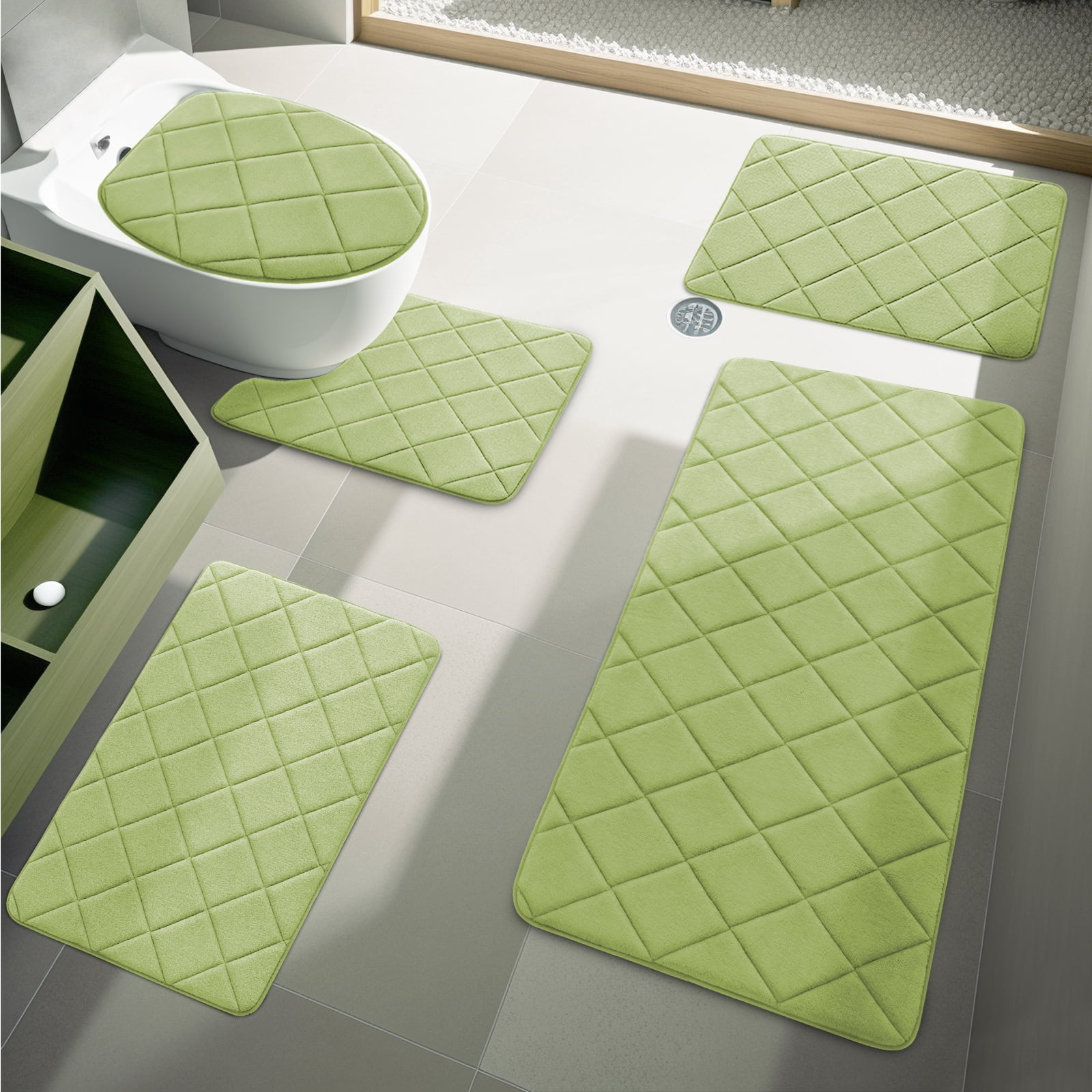 ChakmeOne Memory Foam Bath Mat, Bath Mats for Bathroom Floor - Set of 5 Super Soft Absorbent Non Slip Bathroom Rug Set for Tub and Shower, Home Decor Accessories
