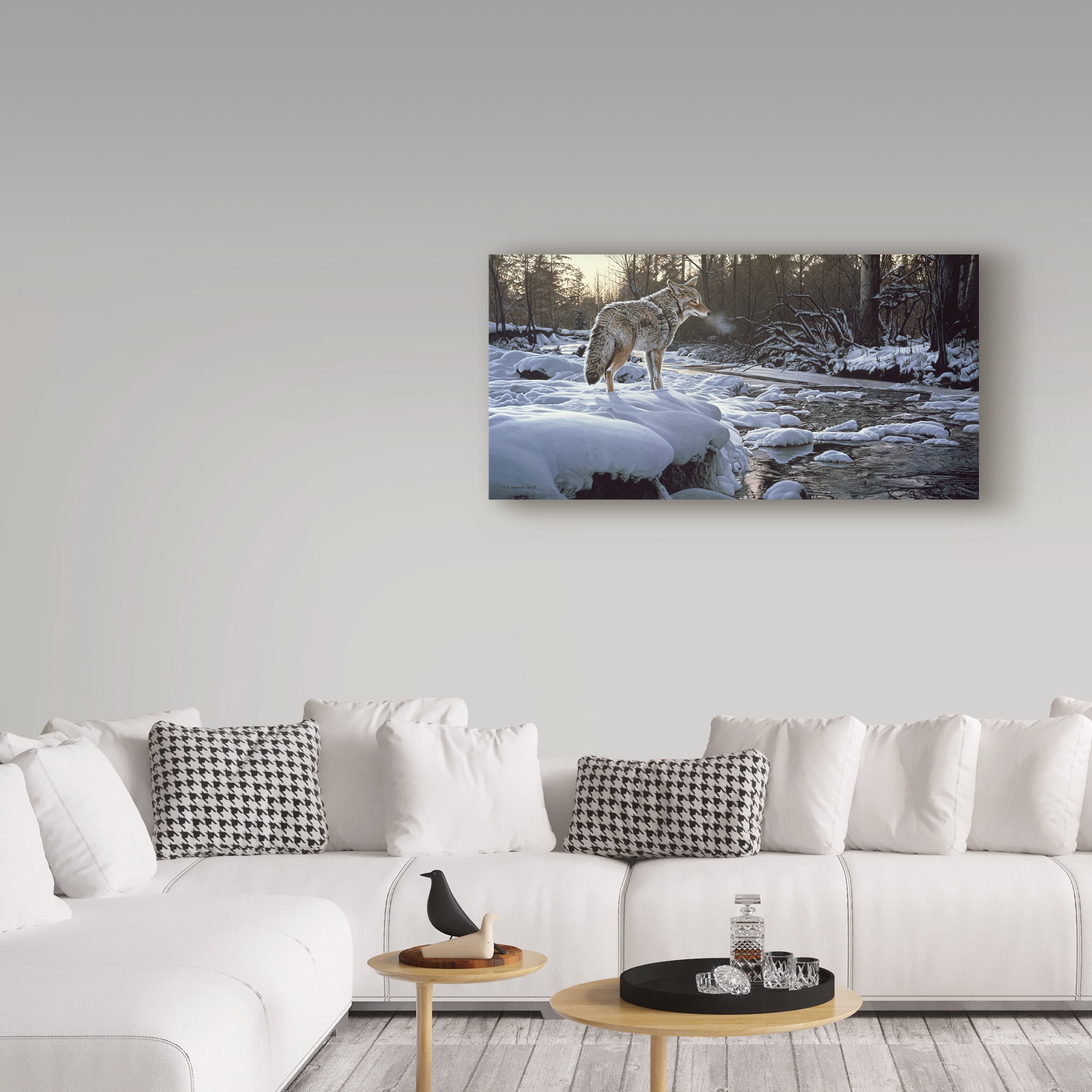 Trademark Fine Art 'Winter Creek Coyote' Canvas Art by Ron Parker