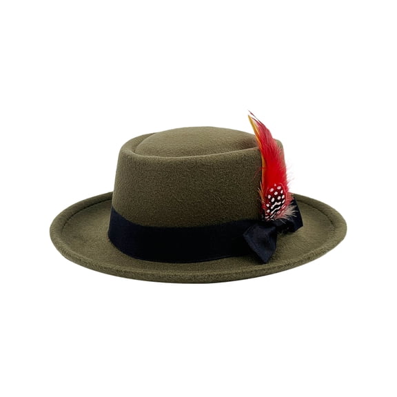 Avaner Avaner Men's Women's Vintage Felt Fedora Hat with Feather and Bow Accent – Short Brim Dress Cap for Parties and Daily Wear