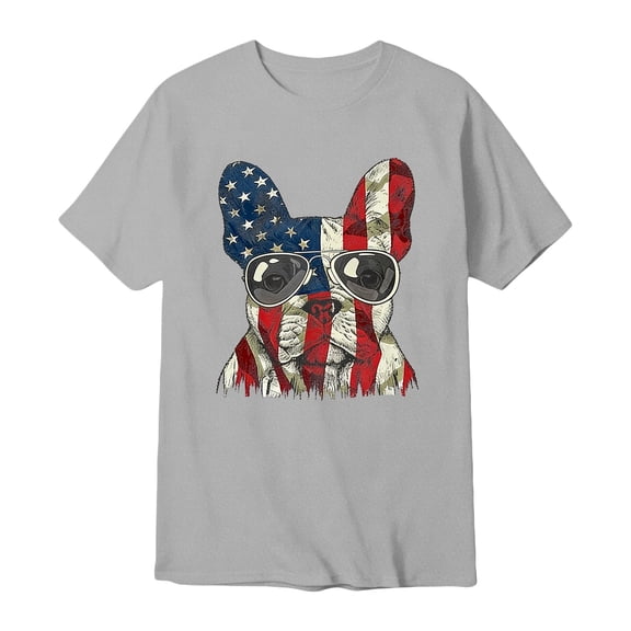WEIWEN Mens 4th of July T-Shirts Loose Funny Dog USA Flag Printed Short Sleeve Basic Tee Shirts Patriotic Oversized Tshirts for Men Cute Tops Grey, L