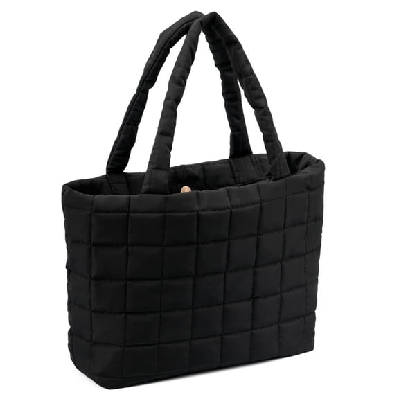 Tote Bag for Women, Puffer Work Tote Handbag, Quilted Carry-On Travel Gym Bag, Black