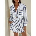 thumbnail image 2 of Womens Striped 2 Piece Outfits Button Down Shirts and Shorts Lounge Matching Sets Dark Blue XXXL, 2 of 4