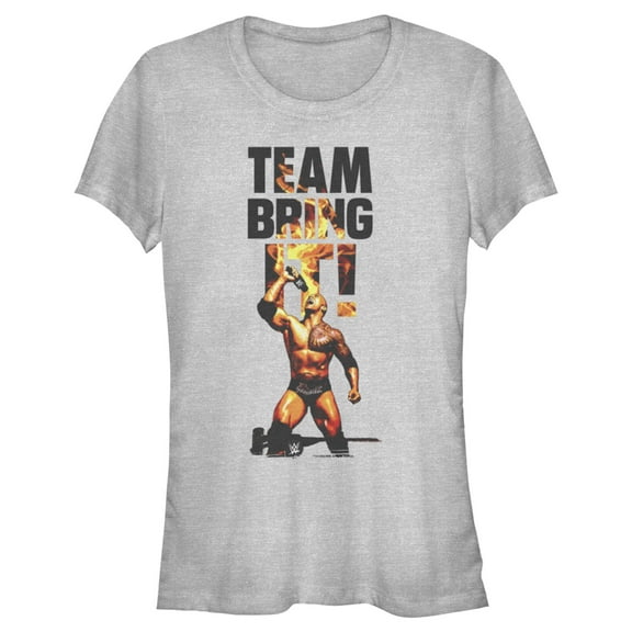 Junior's WWE The Rock Team Bring It Graphic Crop T-Shirt Athletic Heather Large