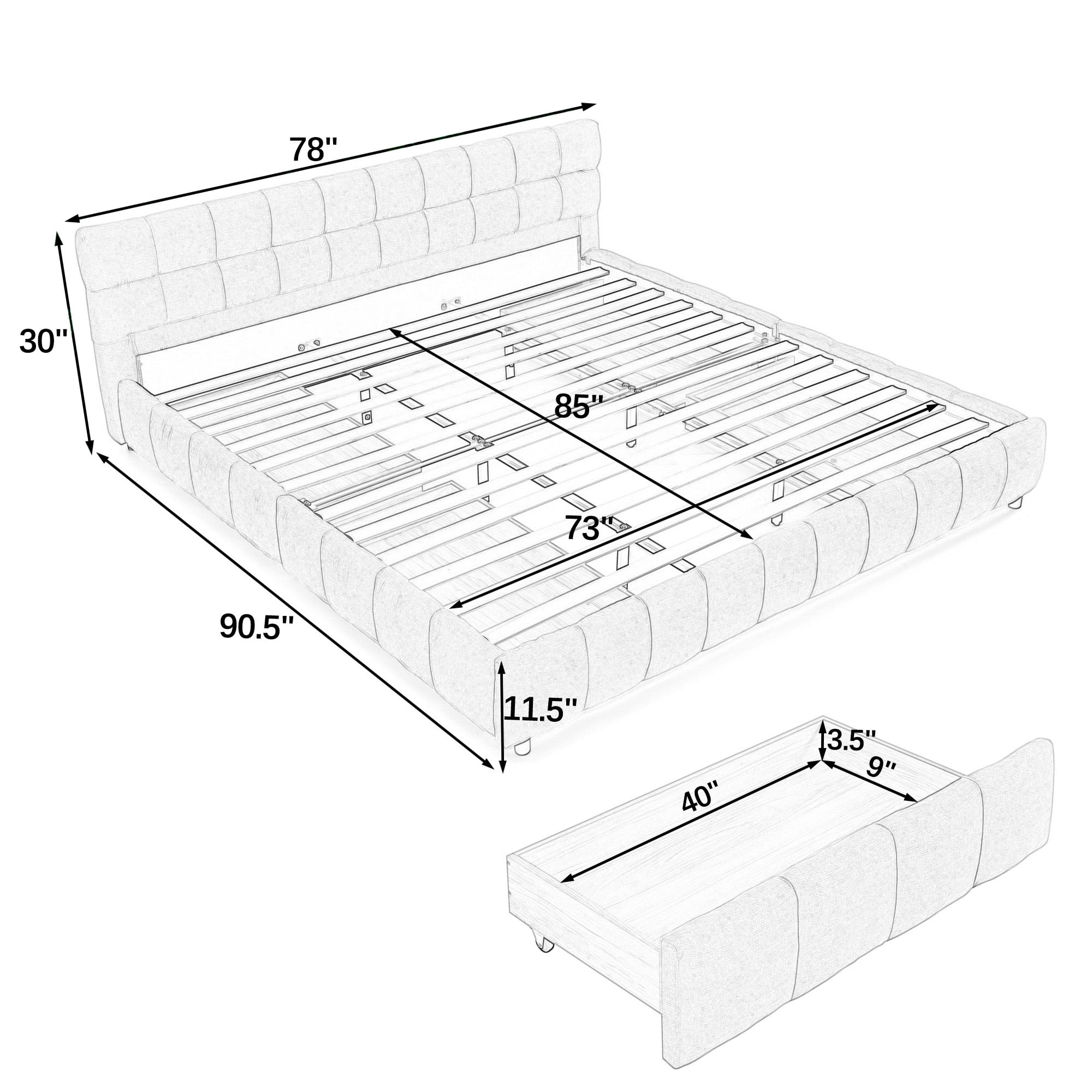 Howcool California King Size Upholstered Platform Bed Frame with 4 Storage Drawers,Tufted Headboard,Chenille Low-profile Bed with Wooden Slats,No Box Spring Needed,Blue+Green