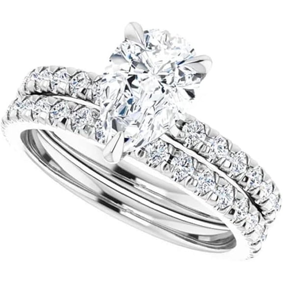 Ahansh Jewels 925 Sterling Silver Pear Cut White Diamond Wedding Engagement Bridal Ring Set 14K White Gold Plated for Women's -6.5
