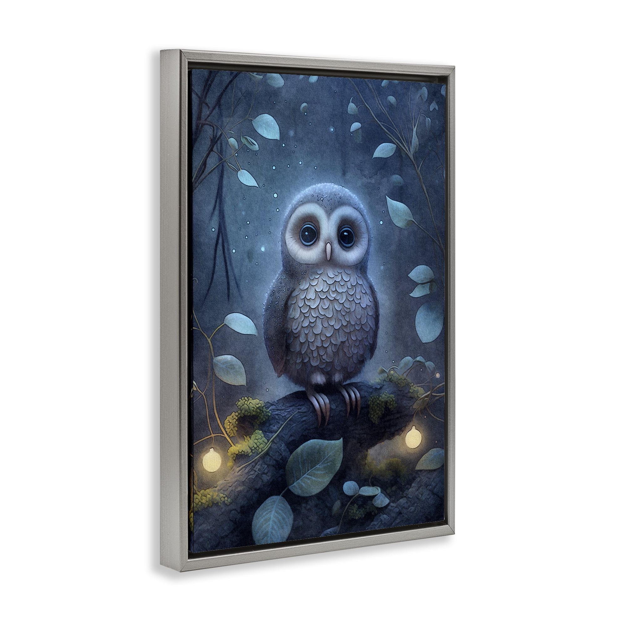 Stupell Industries Mystic Owl in Nature Landscape Painting Gray Floater Framed Art Print Wall Art, 17 x 25