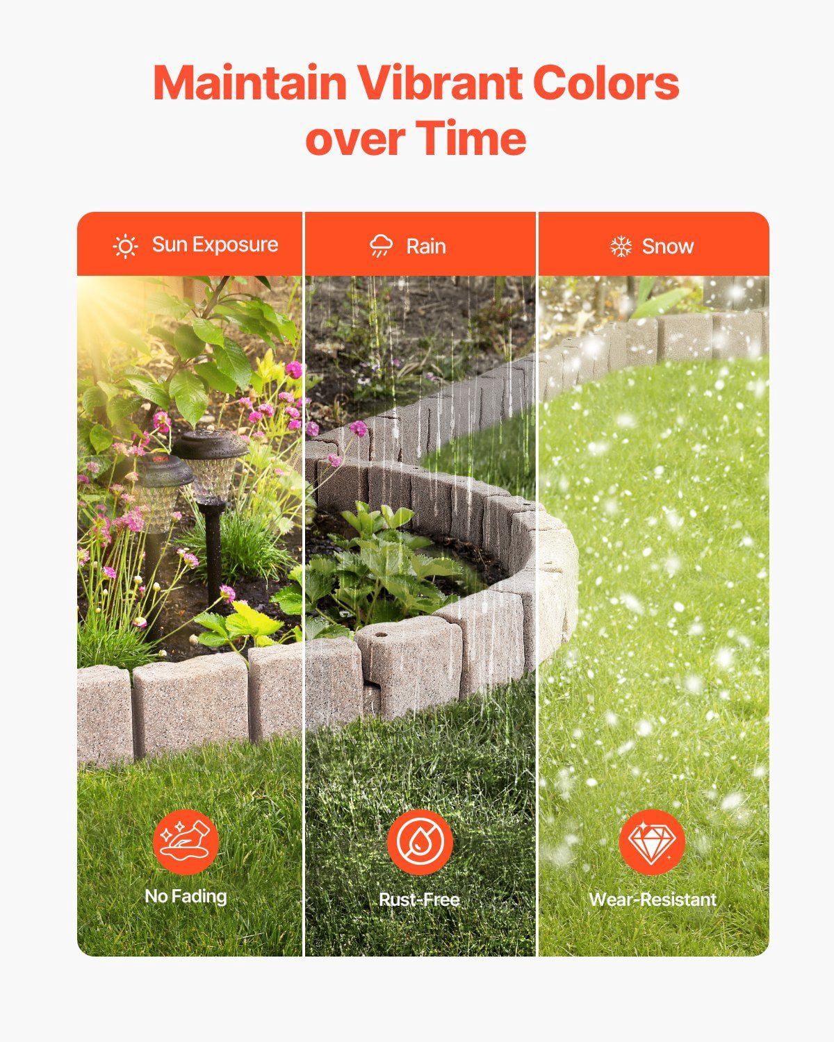 Faux Stone Landscape Edging 46.8x3.9 Inch Flexible Lawn Garden Border with Anchoring Spikes Fade Resistant Beige for Driveway Walkway