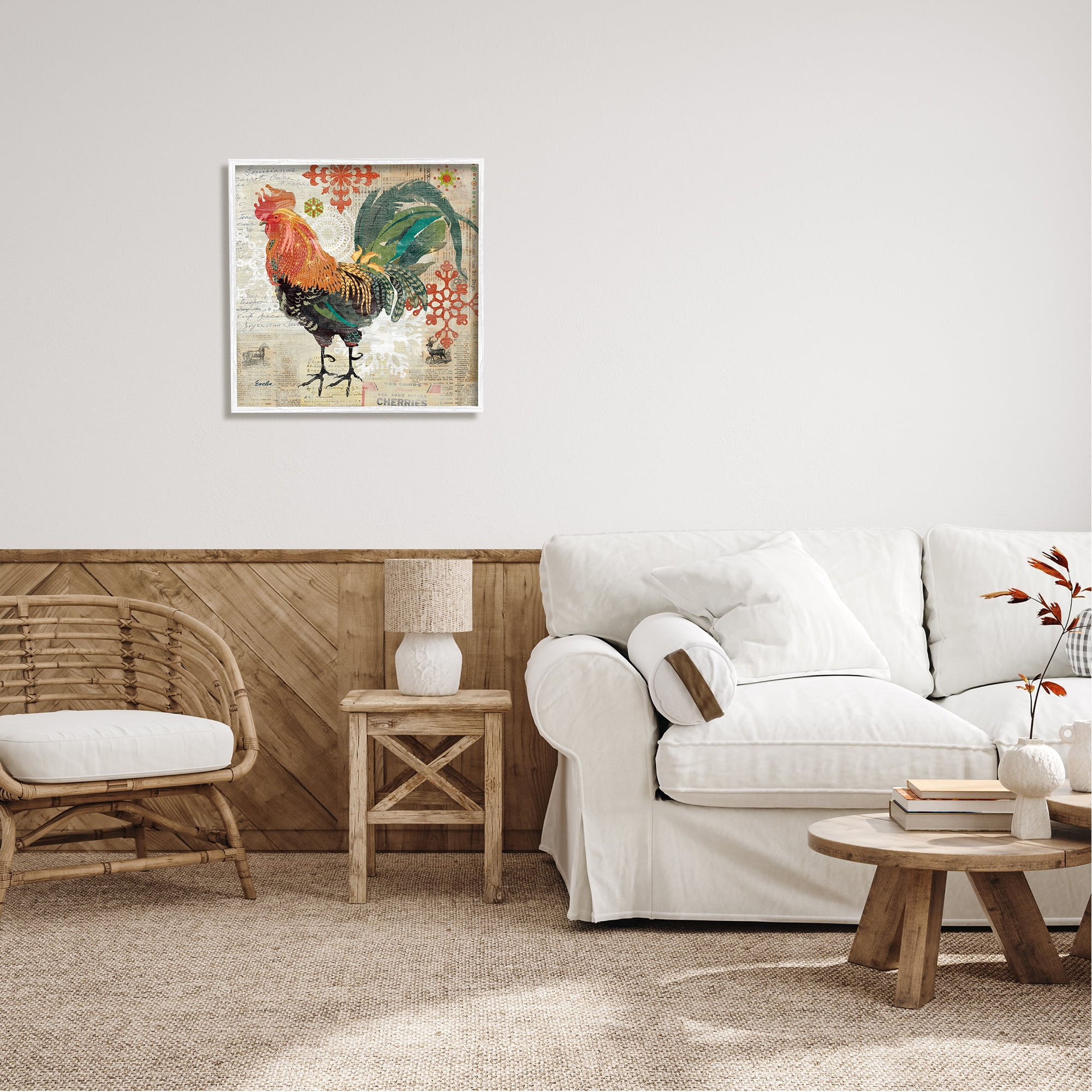 Stupell Kitchen Rooster Farmhouse Collage Animals & Insects Painting White Framed Art Print Wall Art