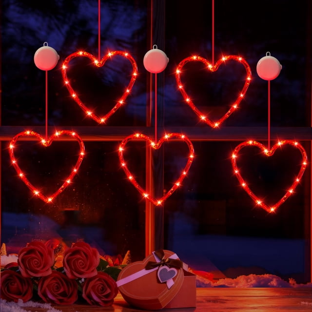 Luces de ventana para decoración LYUBASA para el día de San Valentín, paquete de 5