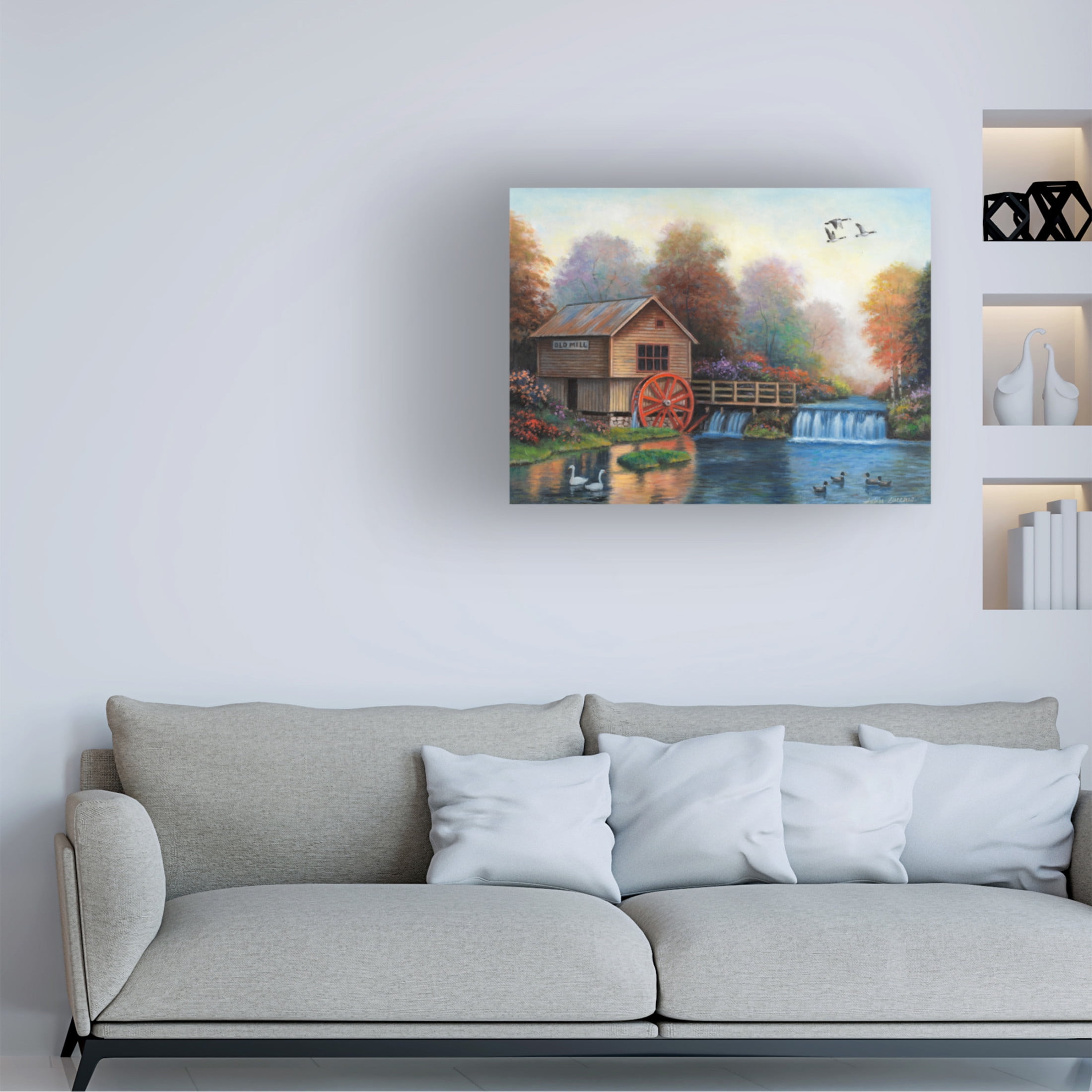 Canvas Wall Art - John Zaccheo 'Autumn at the Old Mill' Wall Art for Living Room, Bedroom, or Office Décor by Trademark Fine Art - 47 x 35 Inches