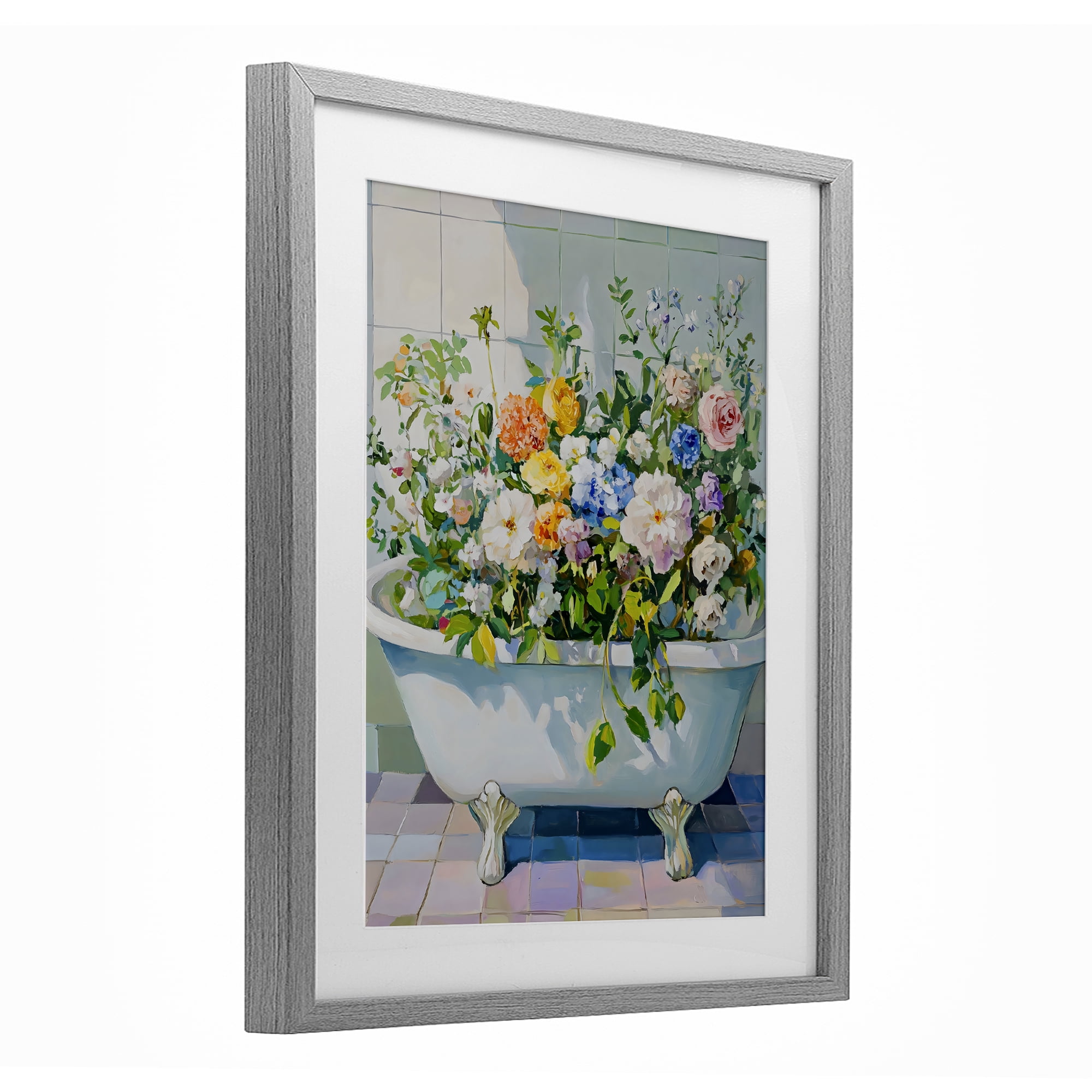 Stupell Industries Vintage Bathtub Bouquet Overgrowth Gray Framed Print Under Glass, design by The Prints Vibe