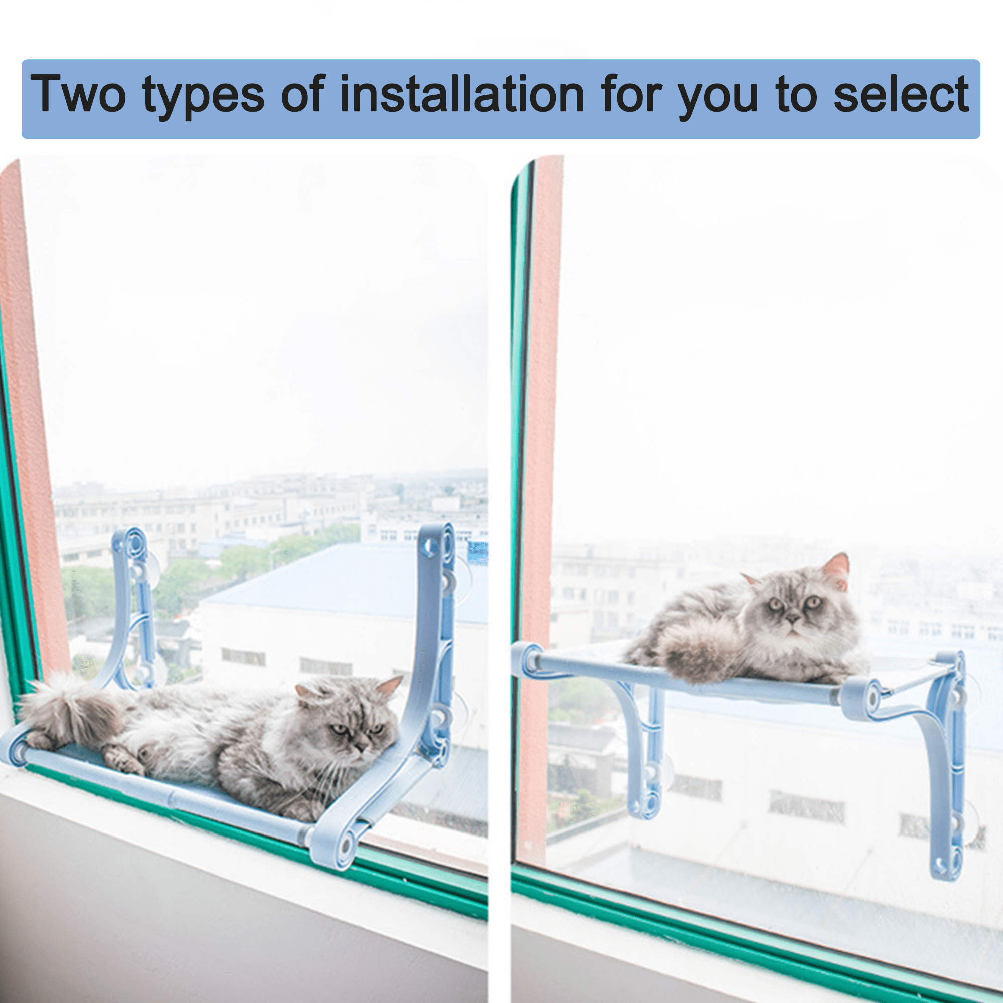 Cat Window Perch, Cozy Hammock with Strong Suction Cups, Holds up to 50 lbs, Blue