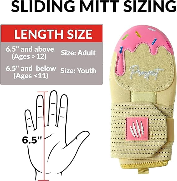 Baseball Sliding Mitt - Youth and Adult Sizes - Drippy Accessory Gingerbread Man, Ice Cream, Miami Color, Left & Right Hands, Hand and Wrist Protection (Strawberry Ice Cream, Youth)