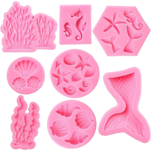 Mermaid Theme Cake Mold, Mermaid, Shell, Seaweed, Coral Silicone Mold Cupcake Toppers Mold for Candy,Chocolate,Fondant,Polymer Clay,Crafting Projects & Cake Decoration