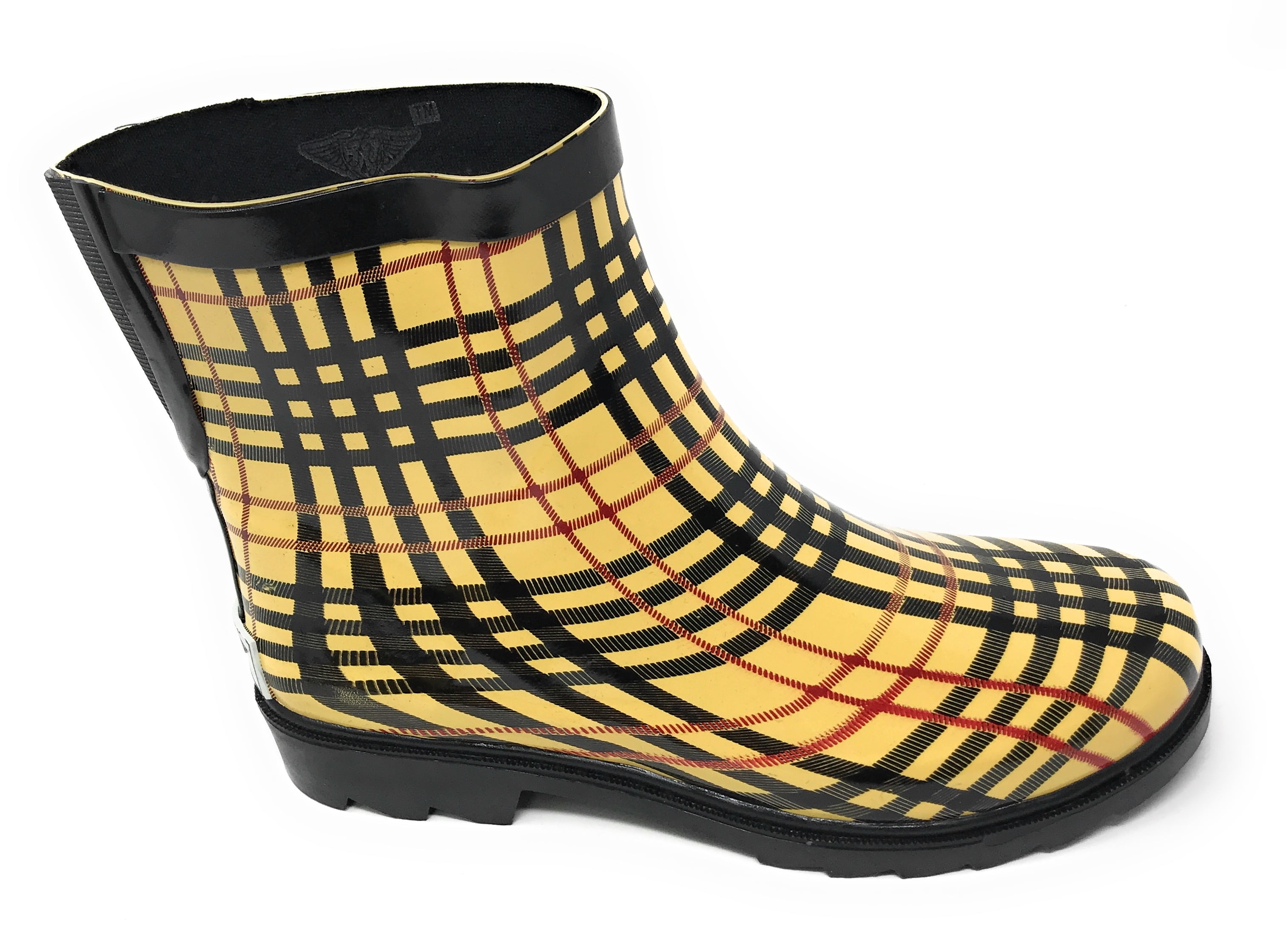 Forever Young Women's Plaid Print With Elastic Back Rain Boots