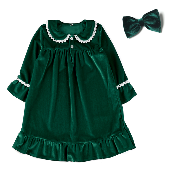Pijamas de invierno de terciopelo rojo, ropa para niños, niño y niña, conjuntos de pijamas navideños para bebé con lazo de encaje a juego para la familia