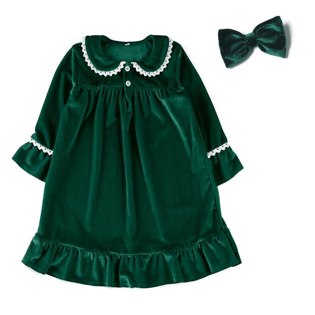 Pijamas de invierno de terciopelo rojo, ropa para niños, niño y niña, conjuntos de pijamas navideños para bebé con lazo de encaje a juego para la familia