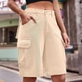 thumbnail image 2 of Jinhomg Cargo Denim Shorts for Women Summer Casual Bermuda Shorts Stretch Wide Leg Knee Length Half Shorts Jeans High Elastic Waist Long Jorts with 6 Pockets Khaki,S, 2 of 7