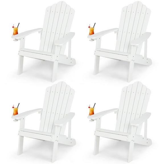 Topbuy 4PCS Adirondack Chair HIPS Chair w/Cup Holder Realistic Wood Grain Weather Resistant Outdoor Chair for 380 LBS Weight Capacity White