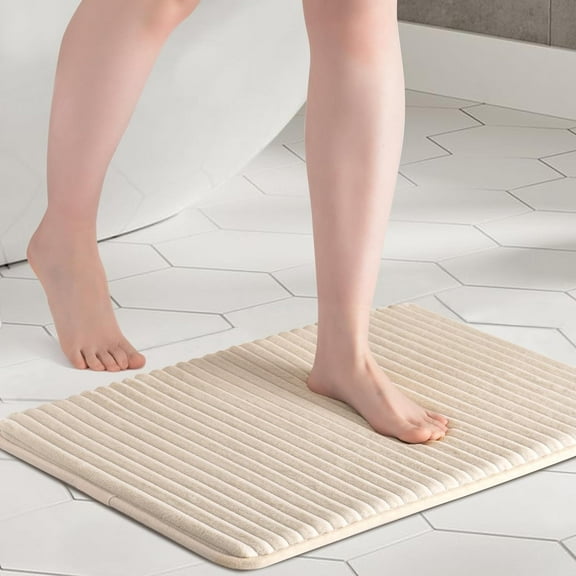 Bath Mats for Bathroom,Memory Foam Bath Mat,24" x 16",Ultra Soft and Non-Slip Bathroom Rugs,Water Absorbent Bath Rug for Bathroom,Shower,and Tub,Beige