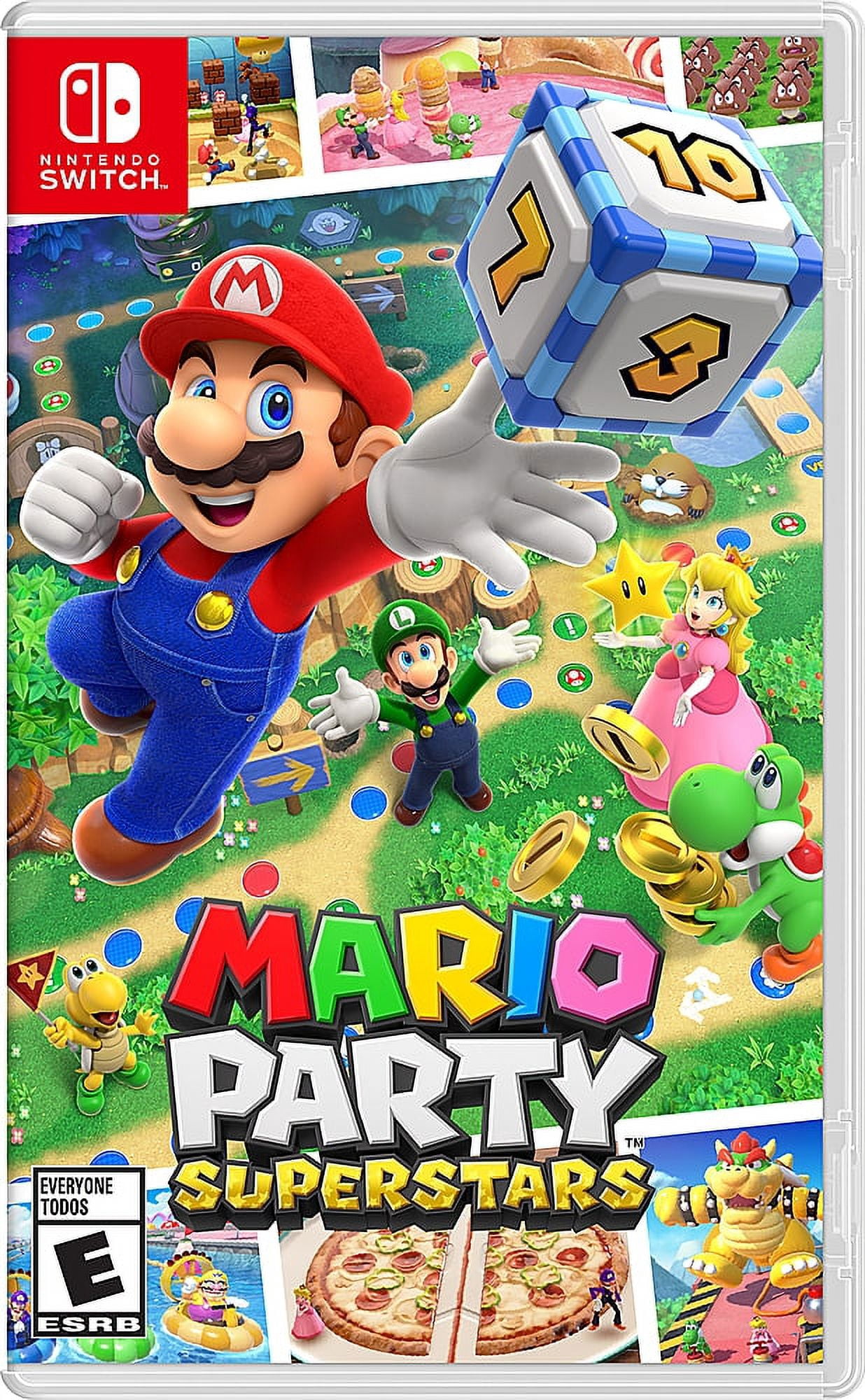 Nintendo Switch OLED Model White 64GB Console HD Screen & LAN-Port Dock with Mario Party Superstars Game, Mytrix Wireless Pro Controller Yellow Bear, Screen Protector and Joy-Stick Caps, Holiday Gift