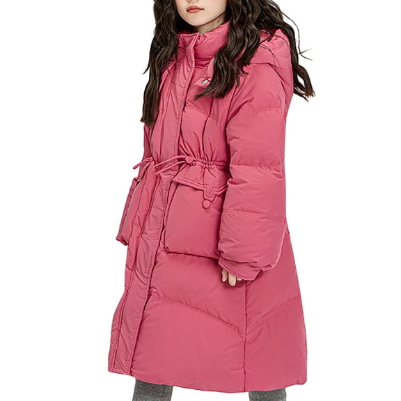 KAUOD Teen Girls Oversized Puffer Coats Winter Waterproof Long down Jackets Kids Padded Insulated Snap Button Hooded Outwear