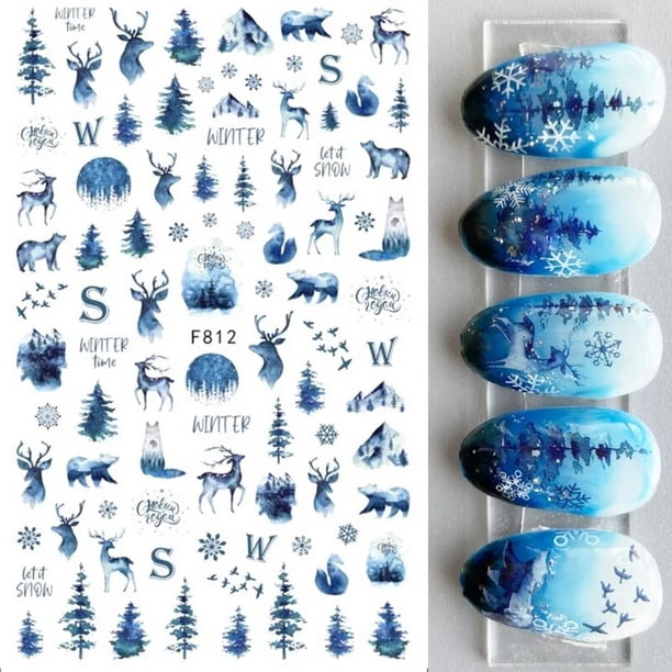 Pegatinas de uñas de Navidad para invierno, calcomanías 3D de copos de nieve, alce, Papá Noel, galleta, hombre, lazo, nuevo esmalte de Gel de Navidad, decoración de uñas deslizante, 2023