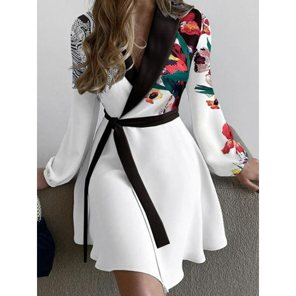 Surplice Tie-Waist Balloon Sleeve Dress