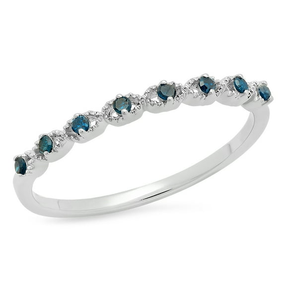 Dazzlingrock Collection 0.10 Carat (ctw) Sterling Silver Round Blue Diamond Wedding Stackable Band Ring 1/10 CT, Size 6