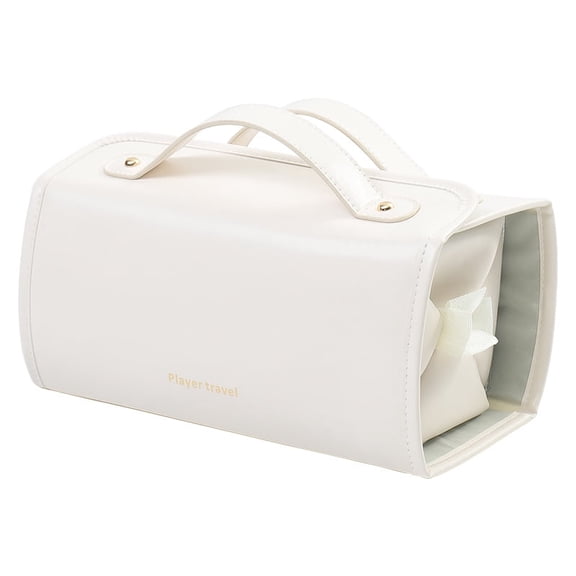 DUAIU Large Makeup Bag - Waterproof PU Leather Cosmetic Organizer with 4 Dividers & Dual Handles, Travel Toiletry Case for Women, Lay-Flat Design (High Capacity)