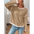 thumbnail image 4 of Women'S 2025 Fall Crew Neck Long Sleeve Oversized Color Block Sweaters Ribbed Knit Side Slit Pullover Khaki L, 4 of 7