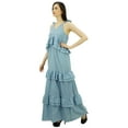 thumbnail image 5 of Bimba Sexy Summer Spaghetti Strap Sundress V-Neck Casual Ruffle Long Maxi Beach Dress, 5 of 9
